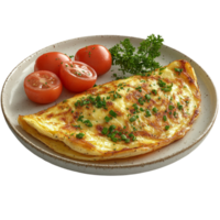 Plate of Food with Fried Egg, Fresh Tomatoes, and Herbs png