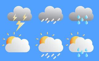 Collection of weather icons depicting various weather conditions such as rain, sun, and thunderstorms. vector