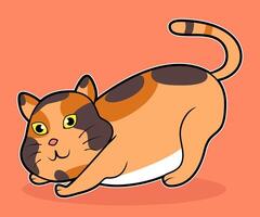 A charming cartoon illustration of a calico cat, showcasing its playful and adorable nature. vector