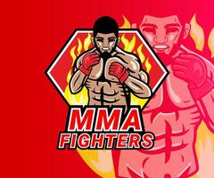 A powerful MMA fighter logo, showcasing a strong athlete in action, engulfed in flames. The design is bold and dynamic. vector