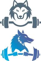 two wolf logos with dumbbells vector
