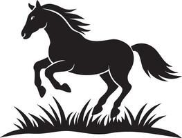black silhouette of a horse running in the grass vector