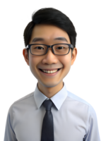 3d style illustration of asian man in office worker uniform in glasses with smile isolated on transparent background png