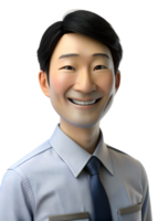 3d style illustration of korean man in office worker uniform with smile isolated on transparent background png