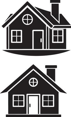 two black and white houses on a white background