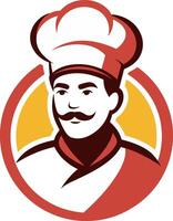 a chef with a mustache and hat in a circle vector