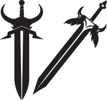 two swords with black and white designs vector