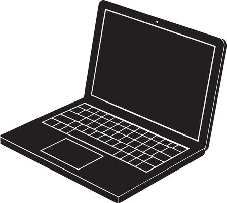 a black and white illustration of a laptop computer