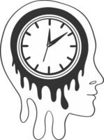 a black and white drawing of a man's head with a clock inside vector