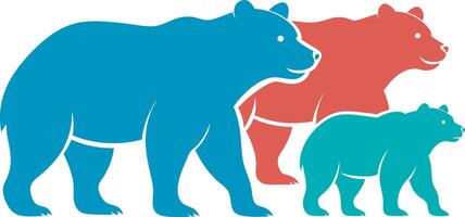 three bears in different colors on a white background vector