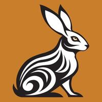 a rabbit with a black and white design on an orange background vector
