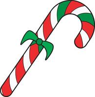 a candy cane with a green, red and white striped ribbon vector