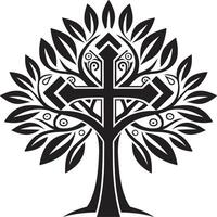 a stylized tree with a cross on it vector