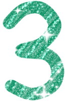 Number three in green and glittering png