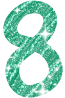 Number eight in green and glittering png