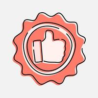Thumbs up badge Approval Doodle Icon Illustration, soft colour palette in Hand drawn style. Perfect for promoting holiday sales and shopping events. vector