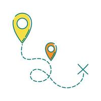 Map Pins and Route Icon Illustration with bright colour palette in doodle style Ideal for Vacation, hobby and leasure themed designs. vector