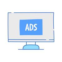 Desktop Display Ad Icon Doodle Illustration, soft colour palette in Hand drawn style. Perfect for marketing, branding, or advertising projects. vector