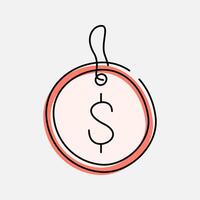 Price Tag with Dollar Sign Doodle Icon Illustration, soft colour palette in Hand drawn style. Perfect for promoting holiday sales and shopping events. vector