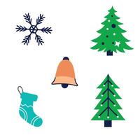 Christmas icons set with snowflakes, trees and other items vector