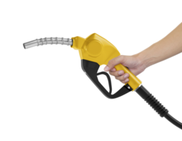Hands holding Fuel yellow nozzle, transparent background png