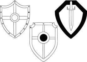 Three different shields and a sword vector