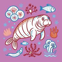 Manatee illustration by jason kim vector