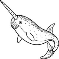 An narwhal with a horn on its head coloring page vector