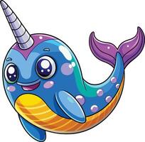 Cute narwhal with horn and unicorn horn vector