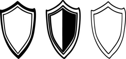 Three black and white shields with different shapes vector