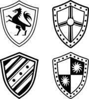 Four different shields with different designs vector