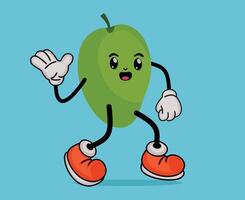 Mascot Happy Mango Design Waving Hand with Happy Expression in Flat Cute Cartoon Style vector