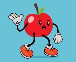 Apple Fruit Mascot with Happy Expression in Cute Cartoon Style or Fruit Tropical Summer Concept vector