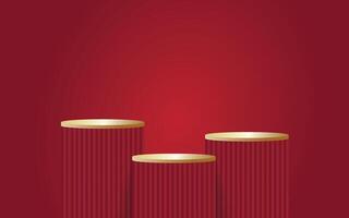 Red product display stands with gold ribbon on a Red luxury background. vector