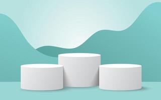 Simple white podium on a green wave background vector