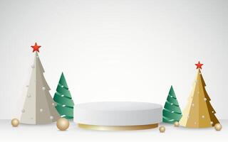 Podium cosmetic product display for Christmas or New Year's. Stand product showcase on a gray background vector