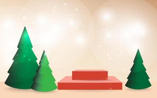 3D simple podiums, Christmas display. Pastel background. Christmas tree with lights vector