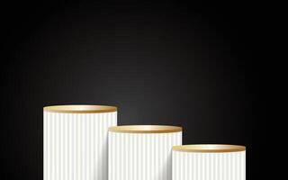 Simple white product display stands with gold ribbon on a black luxury background vector