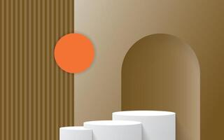 The minimal abstract scene with a podium, and geometric bubble shapes on a brown background. vector
