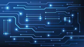 futuristic circuit board with glowing light on blue background with blank space vector