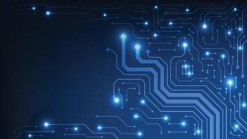 circuit board with glowing light on blue background with blank space vector