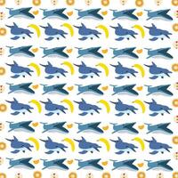 dolphin, whale with fruit as a pattern background vector