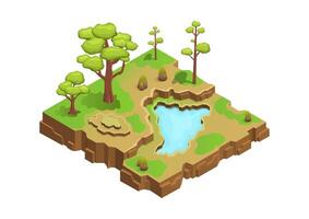 Isometric beautiful park with lake and trees vector