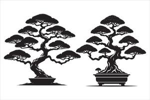 Bonsai Tree Silhouette with white background vector