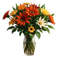 vase with colorful flowers on a transparent background png