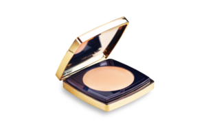 Luxurious compact make up powder, foldable with a mirror. Blue with gold color isolated on white or transparent background close up png