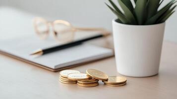 Financial investment portfolio setup with forecast data and analytics equipment photo