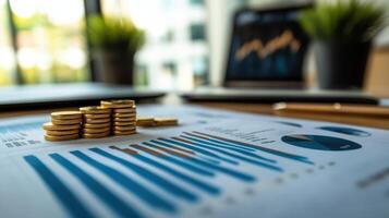Financial Charts and Gold Bars on a Desk for Portfolio Analysis photo