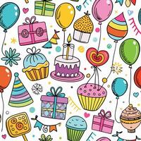 seamless pattern with birthday party items vector