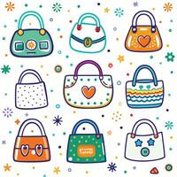 hand drawn collection of handbags and purses vector